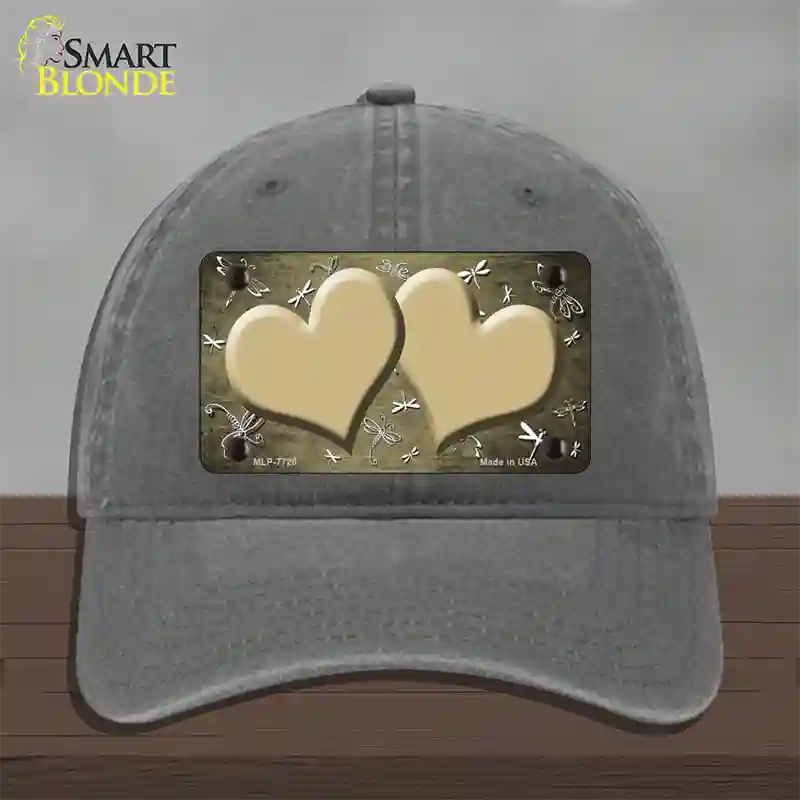 Gold White Dragonfly Hearts Oil Rubbed Novelty License Plate Hat Unconstructed Cotton / Charcoal