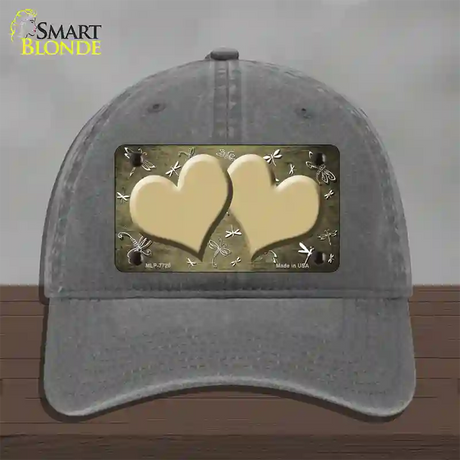 Gold White Dragonfly Hearts Oil Rubbed Novelty License Plate Hat Unconstructed Cotton / Charcoal