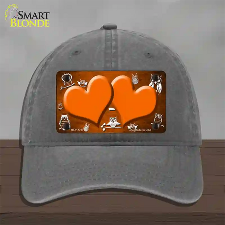 Orange White Owl Hearts Oil Rubbed Novelty License Plate Hat Unconstructed Cotton / Charcoal