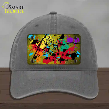 Yellow Splatter Oil Rubbed Novelty License Plate Hat Unconstructed Cotton / Charcoal