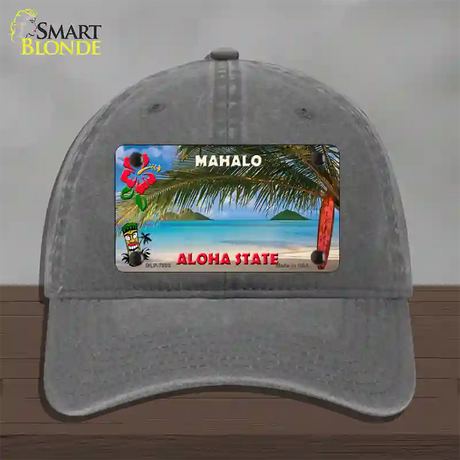 Blank Mahalo Hawaii State Novelty License Plate Hat Unconstructed Cotton / Charcoal