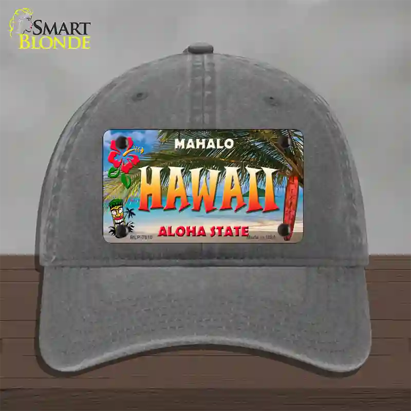 Hawaii State Novelty License Plate Hat Unconstructed Cotton / Charcoal