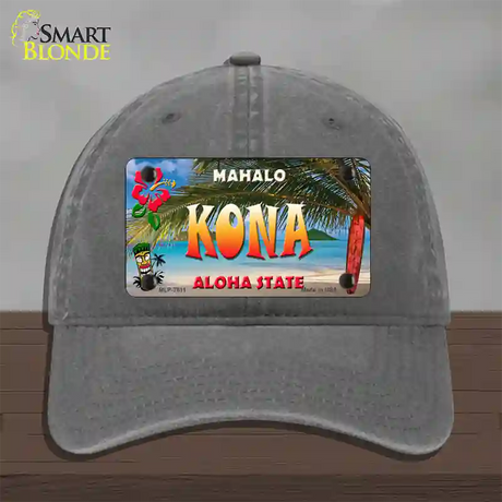 Kona Hawaii State Novelty License Plate Hat Unconstructed Cotton / Charcoal