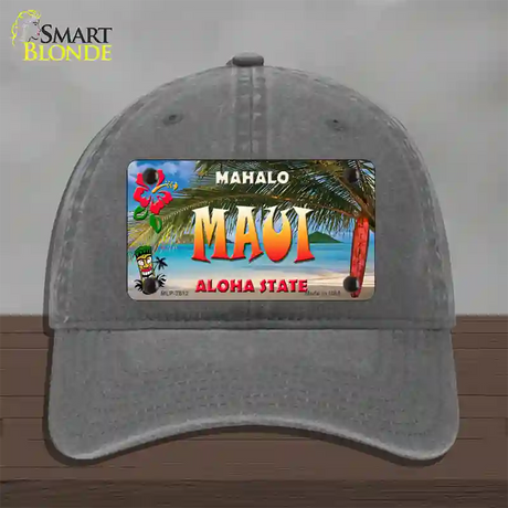 Maui Hawaii State Novelty License Plate Hat Unconstructed Cotton / Charcoal