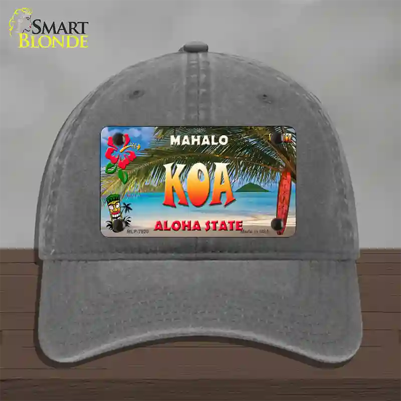 Koa Hawaii State Novelty License Plate Hat Unconstructed Cotton / Charcoal