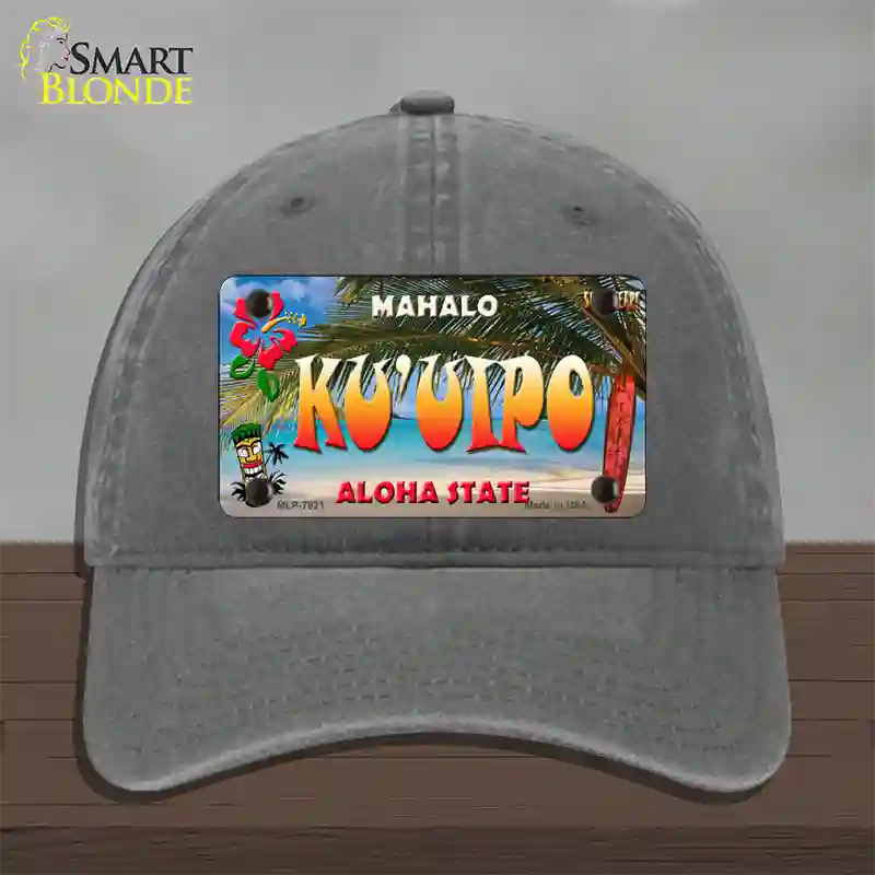 Ku uipo Hawaii State Novelty License Plate Hat Unconstructed Cotton / Charcoal