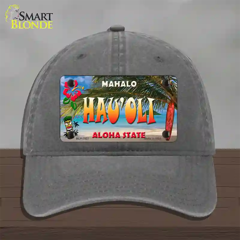 Hau oli Hawaii State Novelty License Plate Hat Unconstructed Cotton / Charcoal