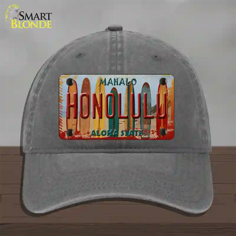 Honolulu Surfboards Hawaii State Novelty License Plate Hat Unconstructed Cotton / Charcoal