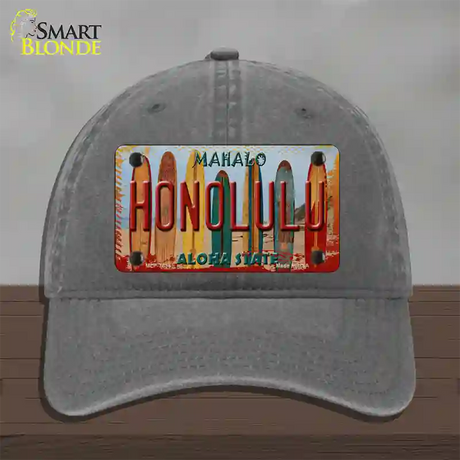 Honolulu Surfboards Hawaii State Novelty License Plate Hat Unconstructed Cotton / Charcoal