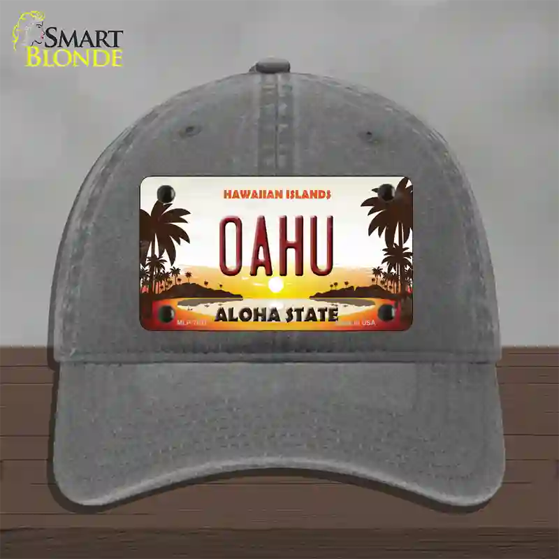 Oahu Hawaiian Islands Novelty License Plate Hat Unconstructed Cotton / Charcoal