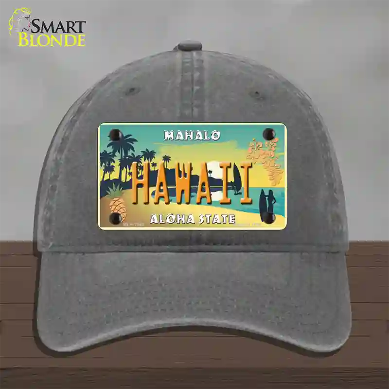 Hawaii Pineapple Novelty License Plate Hat Unconstructed Cotton / Charcoal