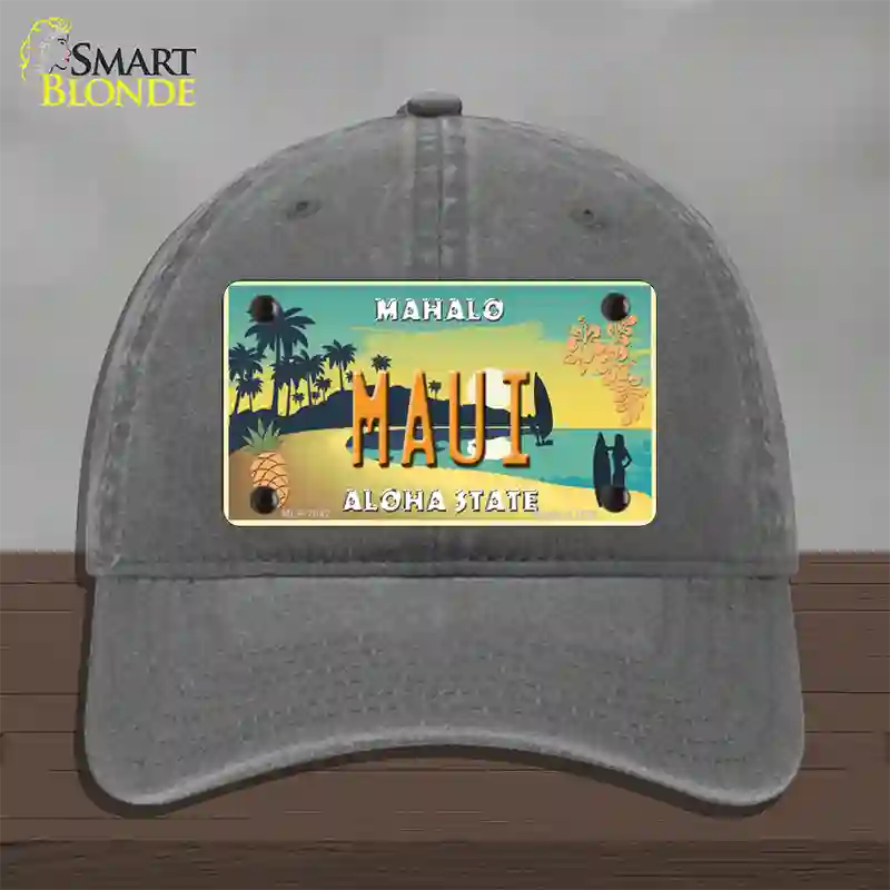 Maui Hawaii Pineapple Novelty License Plate Hat Unconstructed Cotton / Charcoal