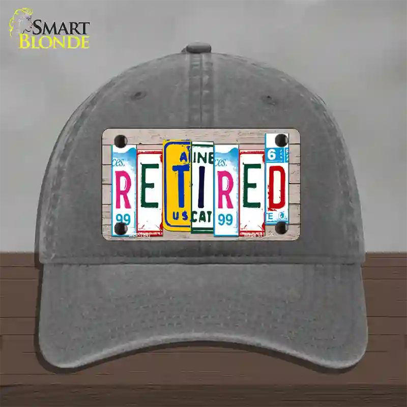 Retired License Plate Art Wood Novelty License Plate Hat Unconstructed Cotton / Charcoal