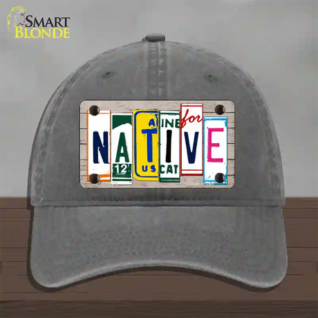 Native License Plate Art Wood Novelty License Plate Hat Unconstructed Cotton / Charcoal