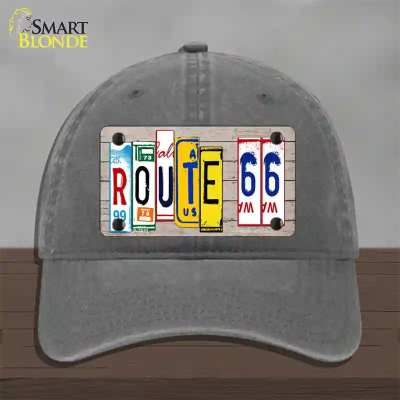 Route 66 License Plate Art Wood Novelty License Plate Hat Unconstructed Cotton / Charcoal