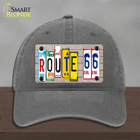 Route 66 License Plate Art Wood Novelty License Plate Hat Unconstructed Cotton / Charcoal