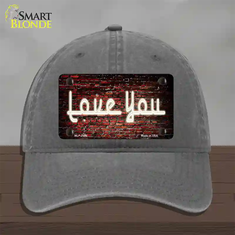 Love You On Brick Wall Novelty License Plate Hat Unconstructed Cotton / Charcoal