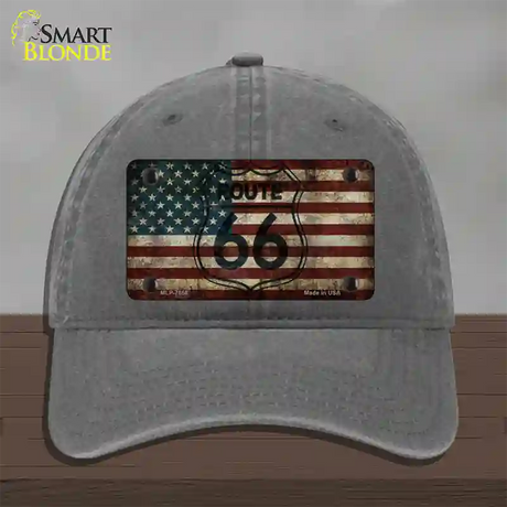 Route 66 American Flag Transparent Novelty License Plate Hat Unconstructed Cotton / Charcoal