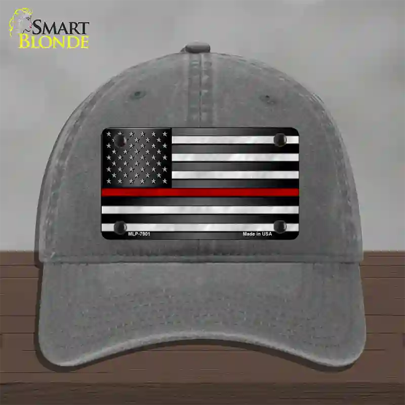 American Flag Thin Red Line Novelty License Plate Hat Unconstructed Cotton / Charcoal