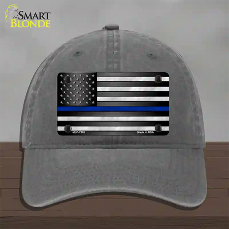 American Flag Thin Blue Line Novelty License Plate Hat Unconstructed Cotton / Charcoal