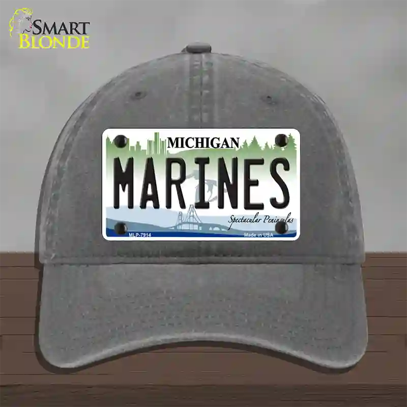 Marines Michigan Novelty License Plate Hat Unconstructed Cotton / Charcoal