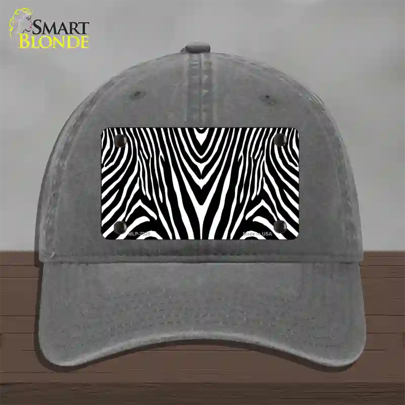 Zebra Print Novelty License Plate Hat Unconstructed Cotton / Charcoal