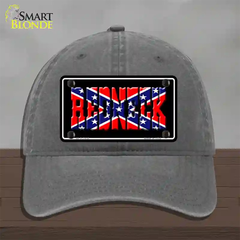 Redneck Confederate Flag Black Novelty License Plate Hat Unconstructed Cotton / Charcoal