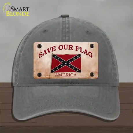 Save Our Flag Confederate Novelty License Plate Hat Unconstructed Cotton / Charcoal