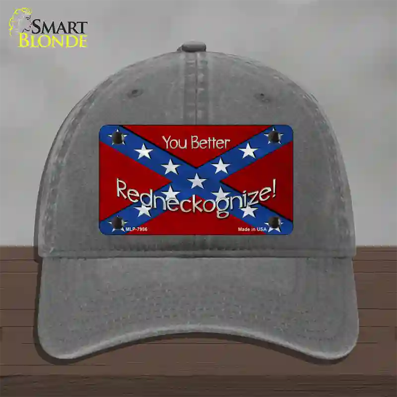 You Better Redneckognize Novelty License Plate Hat Unconstructed Cotton / Charcoal