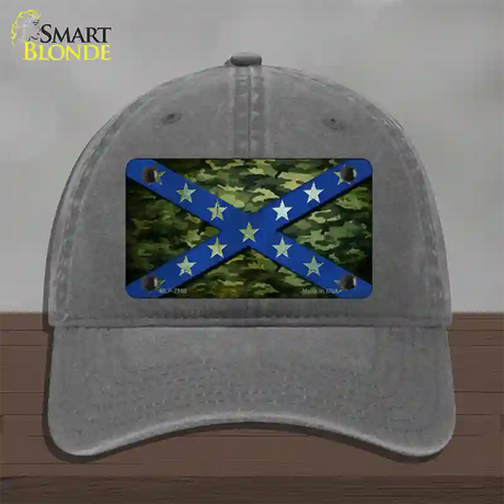 Confederate Stripes Blue Camo Novelty License Plate Hat Unconstructed Cotton / Charcoal