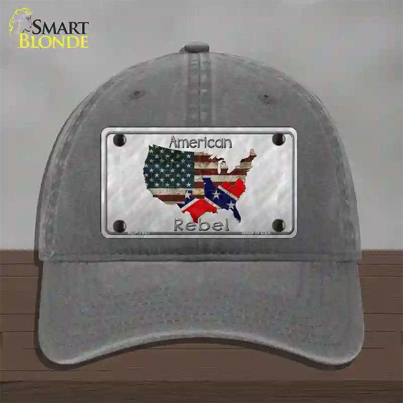 American Rebel Map Novelty License Plate Hat Unconstructed Cotton / Charcoal