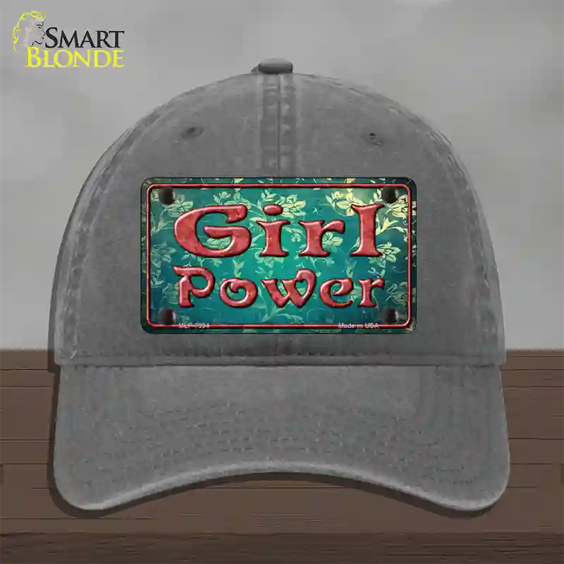 Girl Power Flower Novelty License Plate Hat Unconstructed Cotton / Charcoal