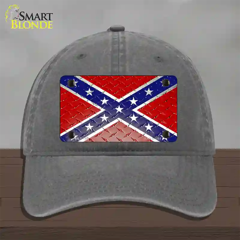 Confederate Flag Diamond Novelty License Plate Hat Unconstructed Cotton / Charcoal