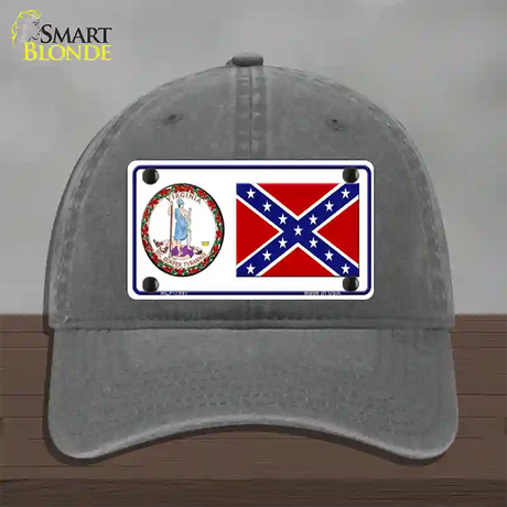 Confederate Flag Virginia Seal Novelty License Plate Hat Unconstructed Cotton / Charcoal