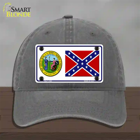 Confederate Flag North Carolina Seal Novelty License Plate Hat Unconstructed Cotton / Charcoal