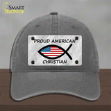 Proud American Christian Novelty License Plate Hat Unconstructed Cotton / Charcoal