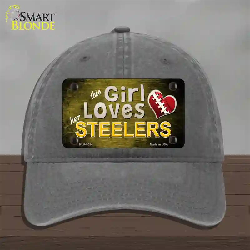 This Girl Loves Her Steelers Novelty License Plate Hat Unconstructed Cotton / Charcoal