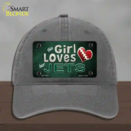 This Girl Loves Her Jets Novelty License Plate Hat Unconstructed Cotton / Charcoal