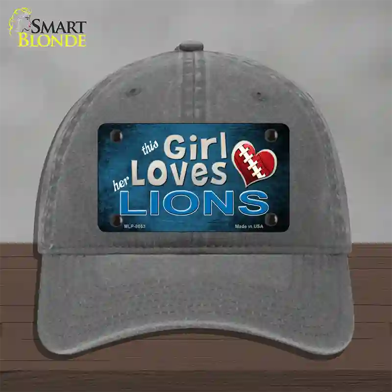 This Girl Loves Her Lions Novelty License Plate Hat Unconstructed Cotton / Charcoal