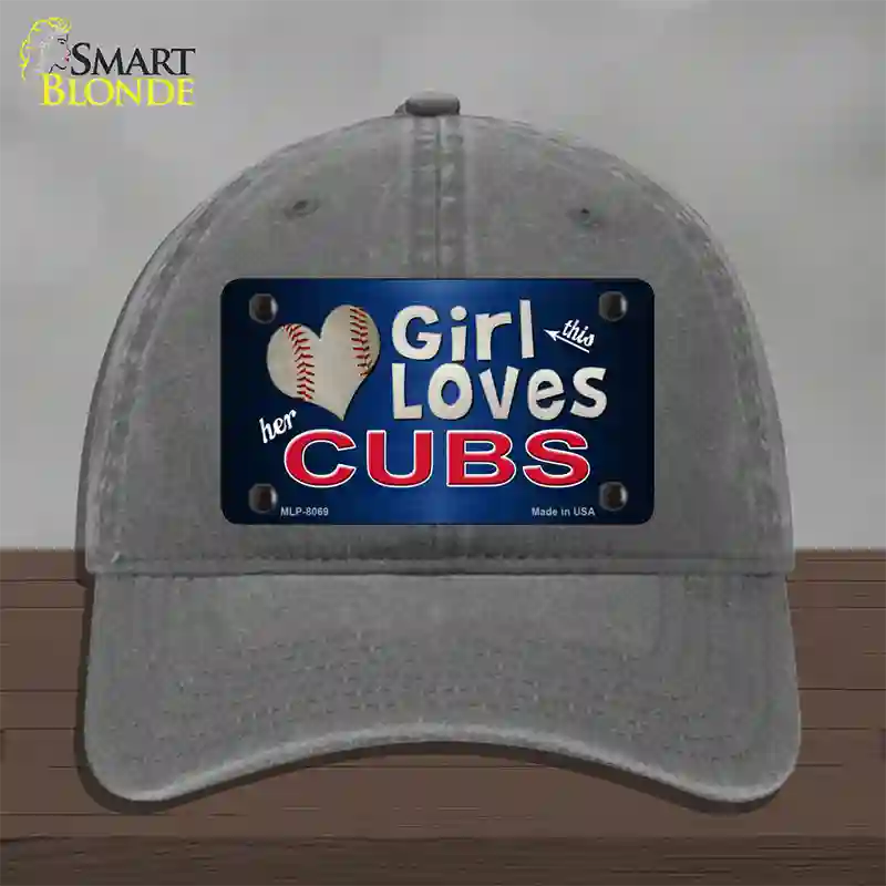 This Girl Loves Her Cubs Novelty License Plate Hat Unconstructed Cotton / Charcoal