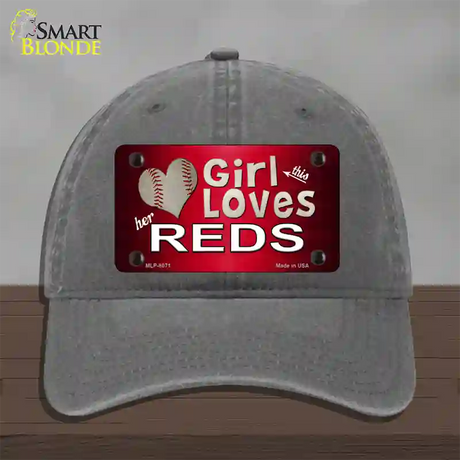 This Girl Loves Her Reds Novelty License Plate Hat Unconstructed Cotton / Charcoal