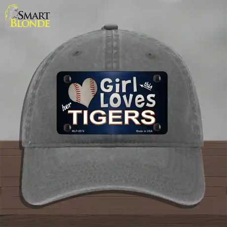 This Girl Loves Her Tigers Novelty License Plate Hat Unconstructed Cotton / Charcoal