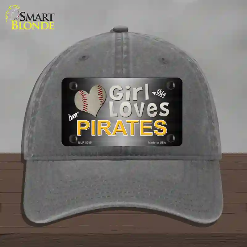 This Girl Loves Her Pirates Novelty License Plate Hat Unconstructed Cotton / Charcoal