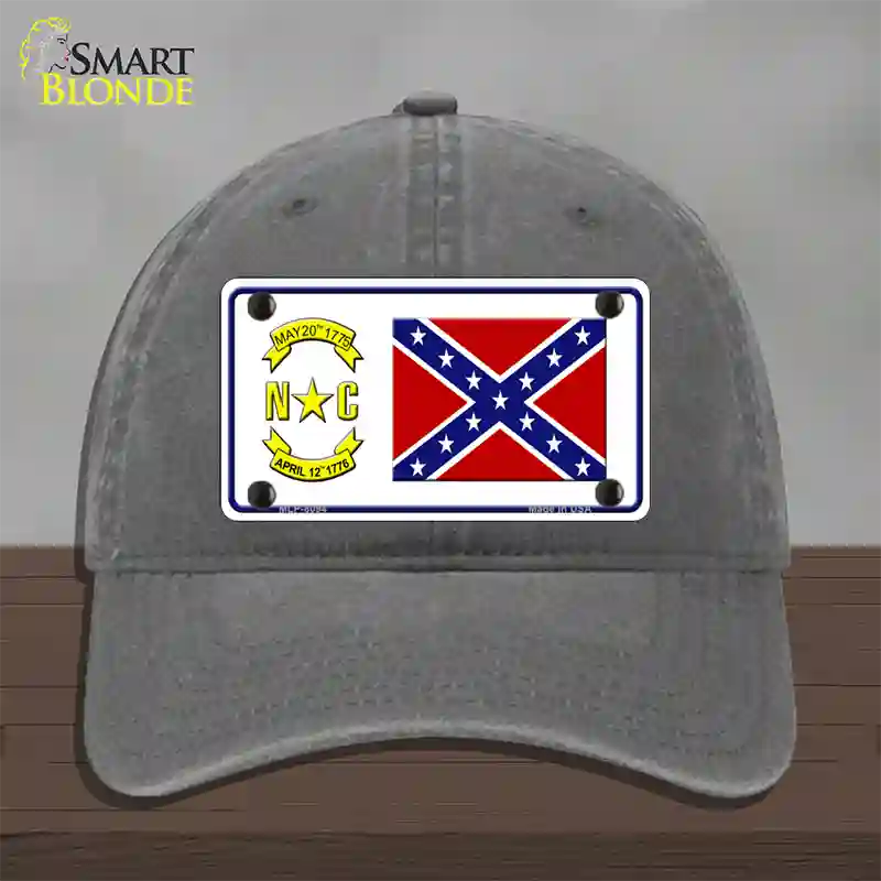 Confederate Flag North Carolina Novelty License Plate Hat Unconstructed Cotton / Charcoal