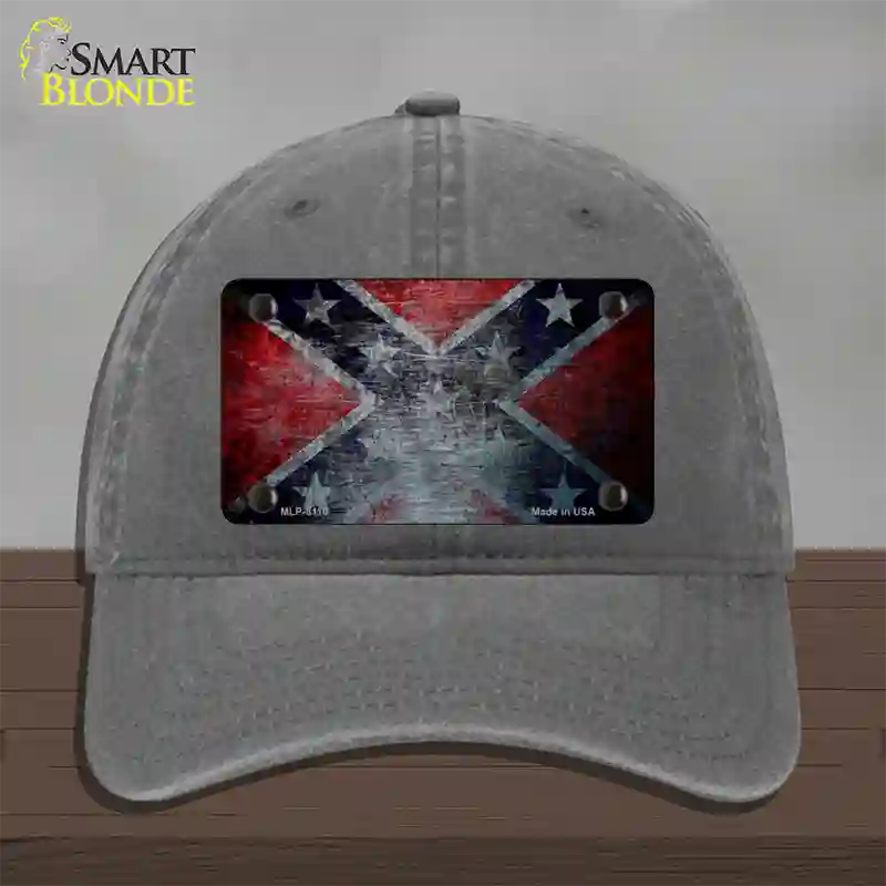 Confederate Flag Scratched Novelty License Plate Hat Unconstructed Cotton / Charcoal