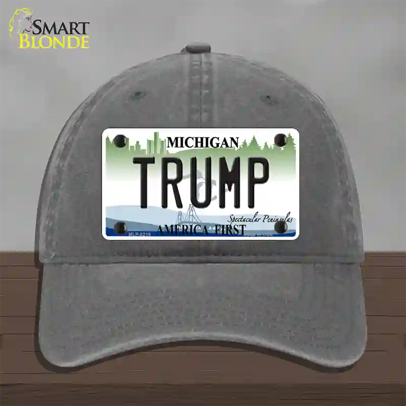 Trump Michigan Novelty License Plate Hat Unconstructed Cotton / Charcoal