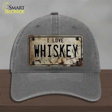 I Love Whiskey Novelty License Plate Hat Unconstructed Cotton / Charcoal