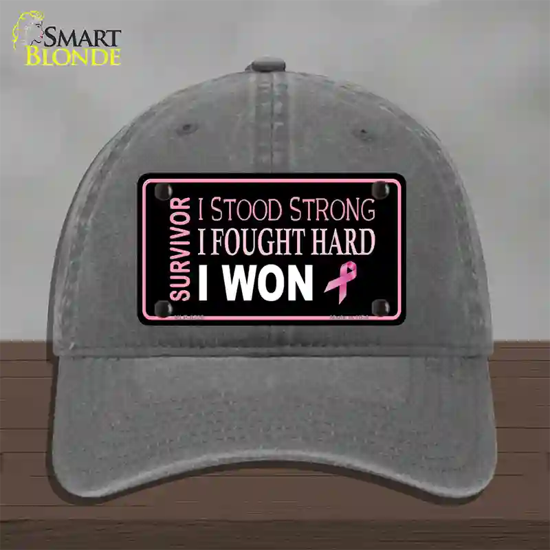 Breast Cancer Survivor Ribbon Novelty License Plate Hat Unconstructed Cotton / Charcoal