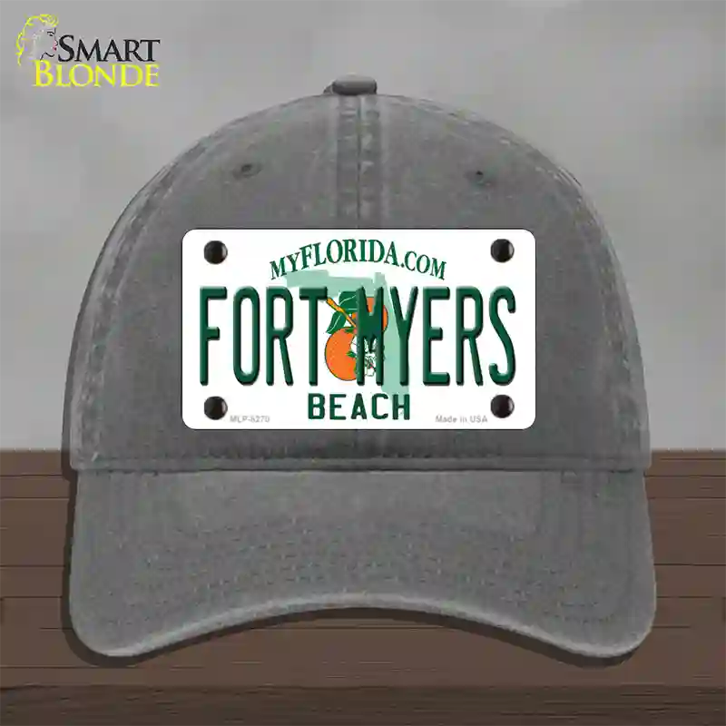 Fort Myers Beach Novelty License Plate Hat Unconstructed Cotton / Charcoal