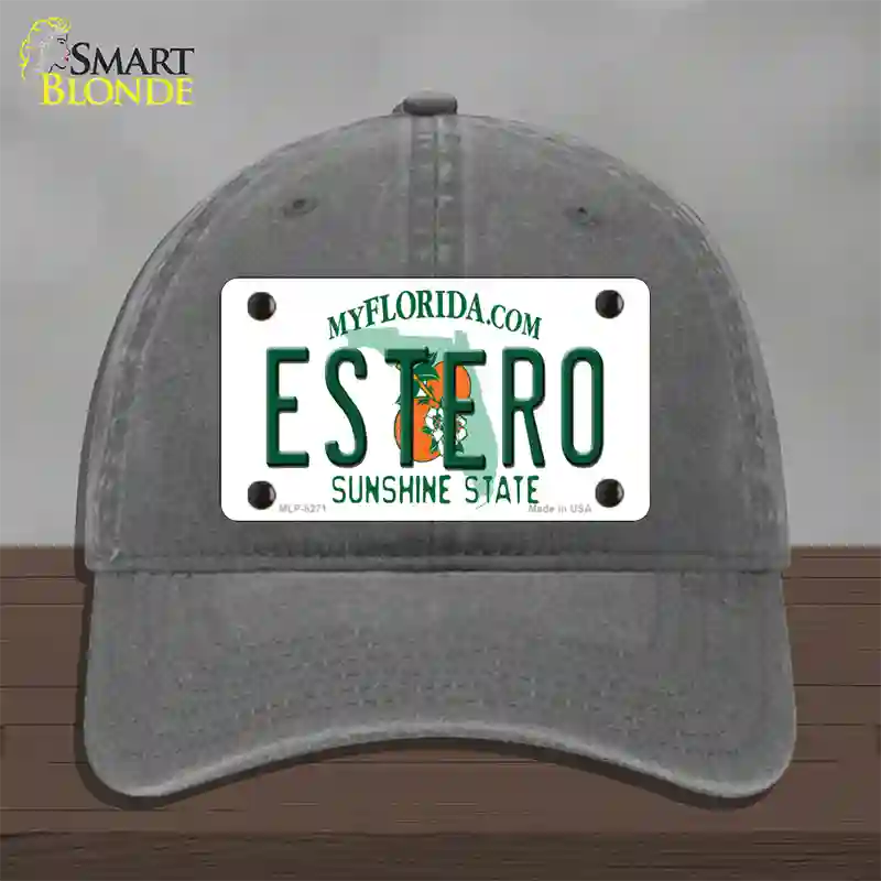 Estero Sunshine State Novelty License Plate Hat Unconstructed Cotton / Charcoal